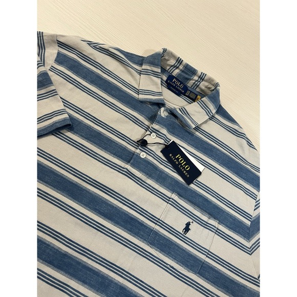 Polo Ralph Lauren Blue White Stripe Classic Fit Pocket MeshPolo Shirt Mens XXl - Picture 1 of 6